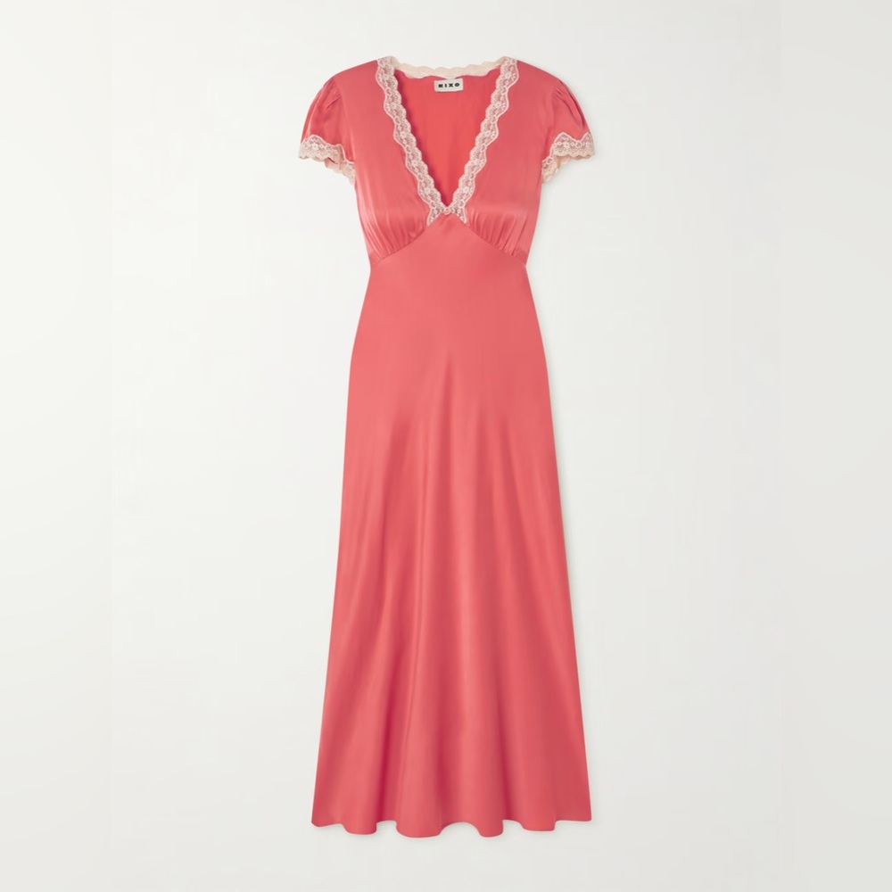 RIXO Coral and Cream Dress- Clarice Silk Dress - Picture 2 of 7